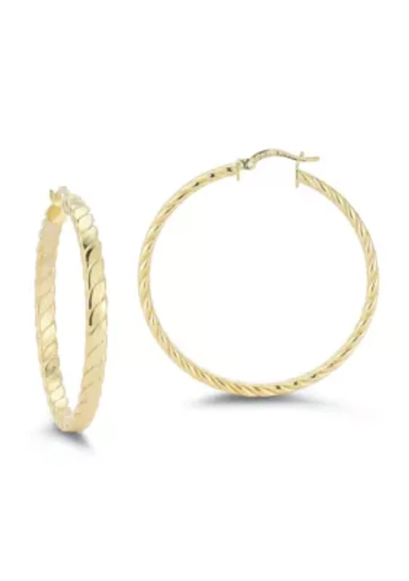 Sterling Silver Large Flat Twist Hoop Earrings