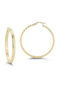 Sterling Silver Large Flat Twist Hoop Earrings