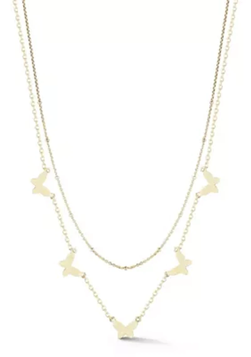 Sterling Silver Double Layer Polished Butterfly Station Necklace