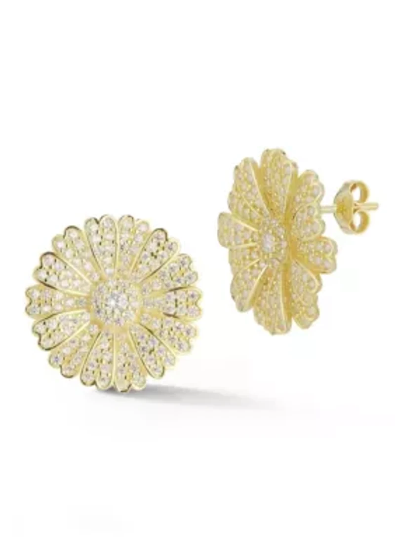 Sterling Silver CZ Flower Stud Earrings