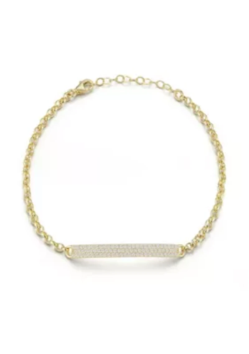 Sterling Silver Pave Bar Oval Link Bracelet