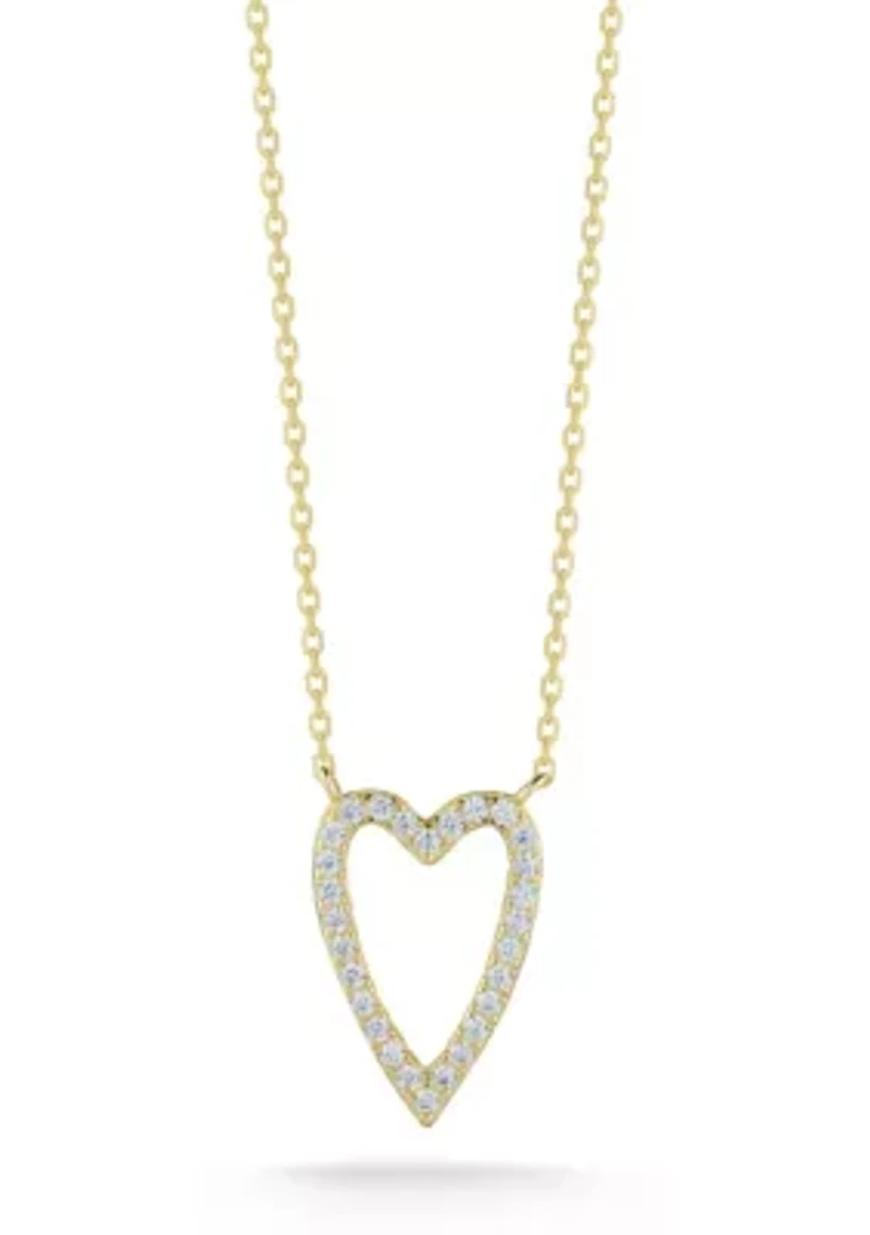 Sterling Silver Pave Open Heart Pendant Necklace