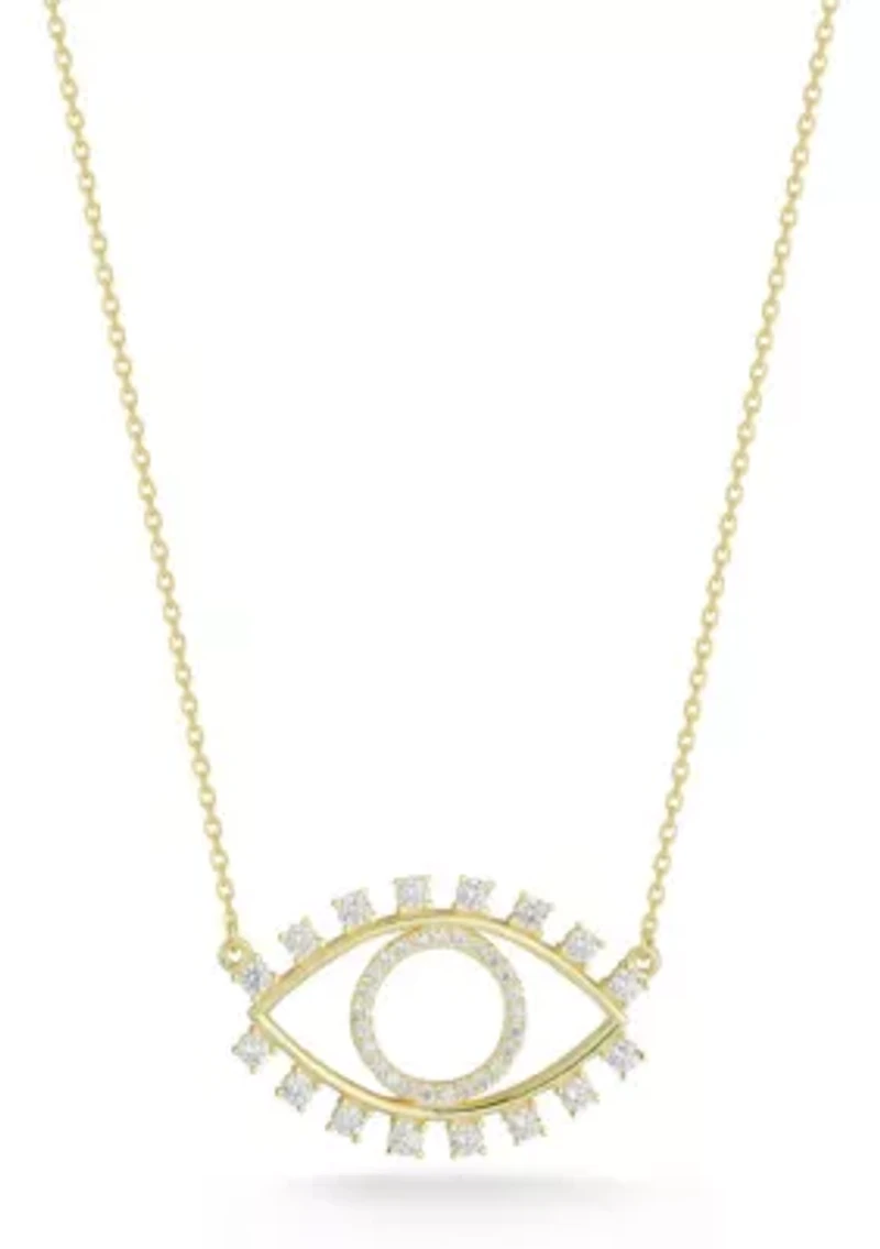 Sterling Silver CZ Open Eye Pendant Necklace