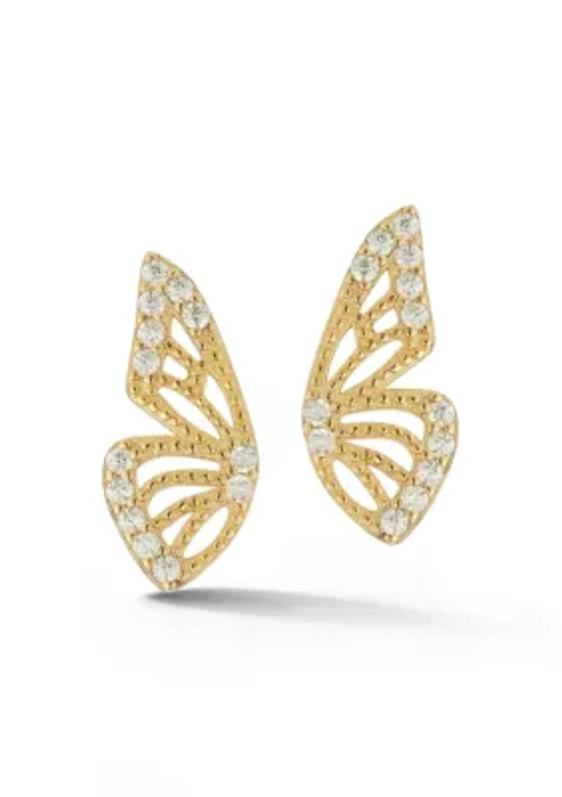 Sterling Silver CZ Butterfly Wing Stud Earrings
