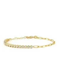 Sterling Silver CZ Bezel and Paperclip Chain Bracelet