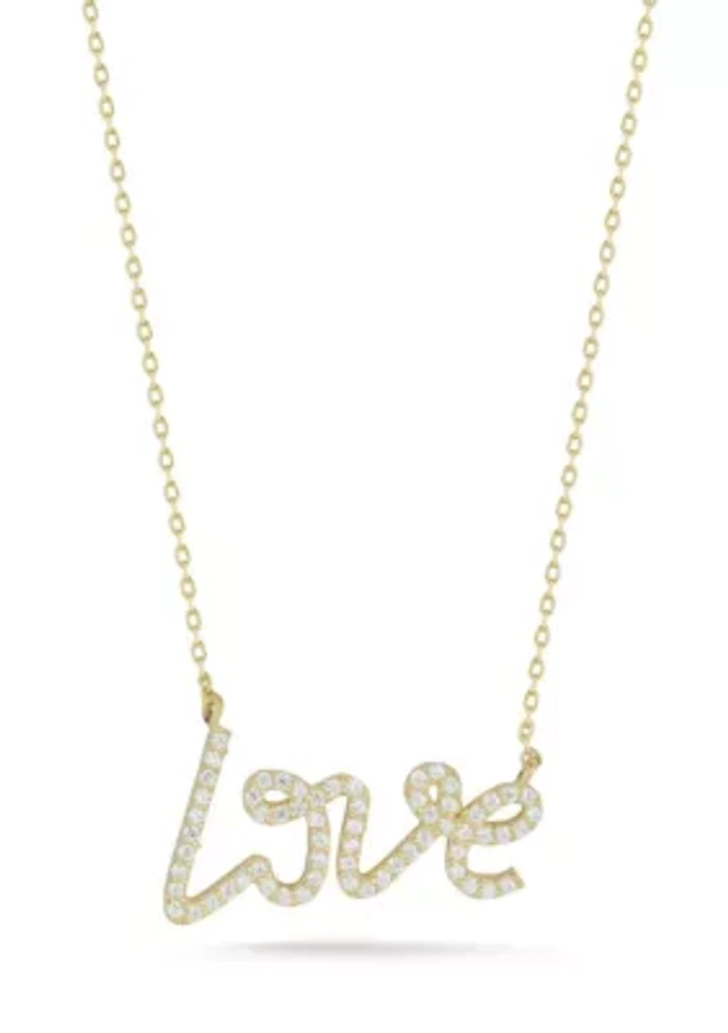 Sterling Silver Pave "Love" Script Pendant Necklace