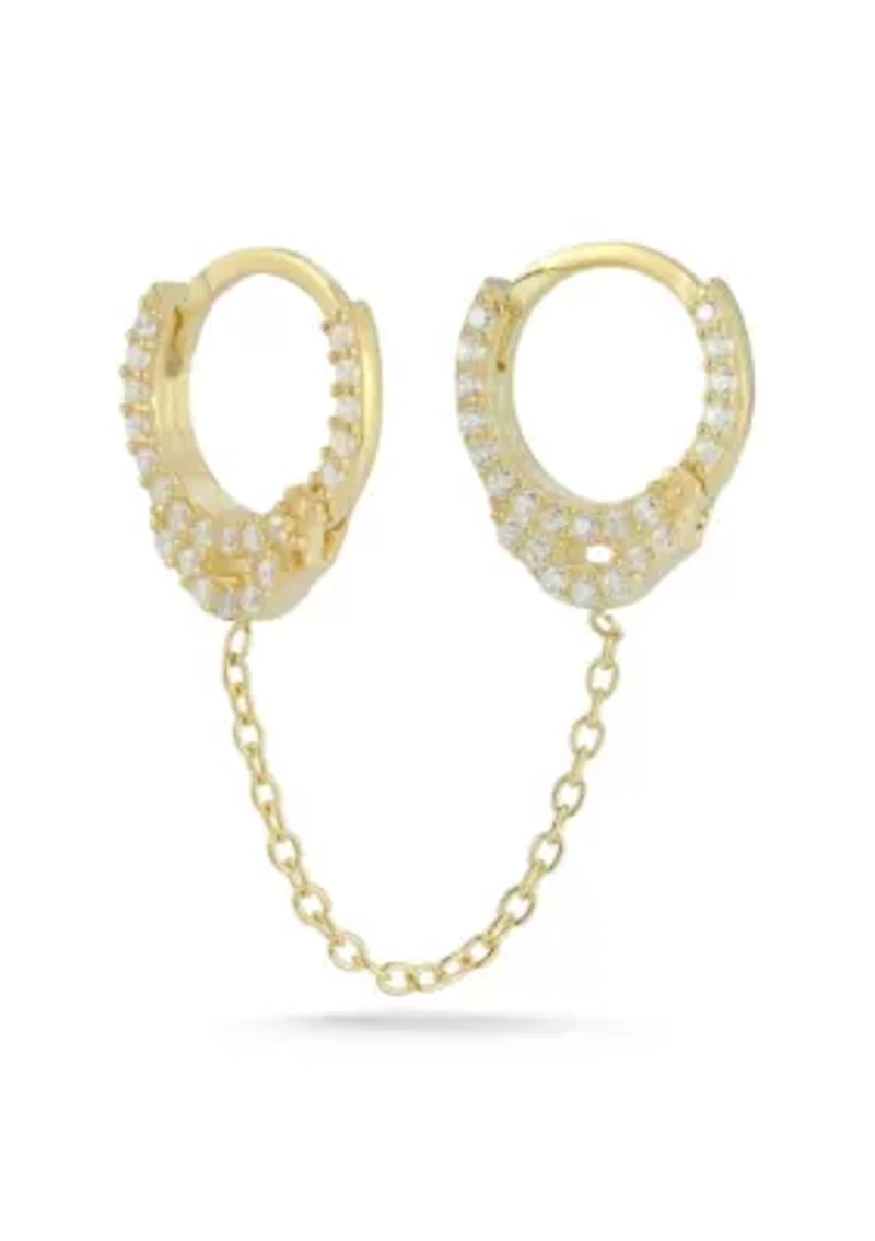 Sterling Silver Pave Double Piercing Huggie Hoop Earring