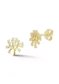 Sterling Silver CZ Tree Stud Earrings