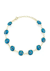 14K Gold Over Sterling Silver Evil Eye Station Bracelet