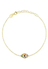 14K Gold Over Sterling Silver Rainbow Cubic Zirconia Evil Eye Bracelet