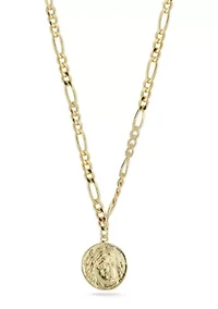 14K Gold Over Sterling Silver Coin Pendant Necklace with Figaro Chain