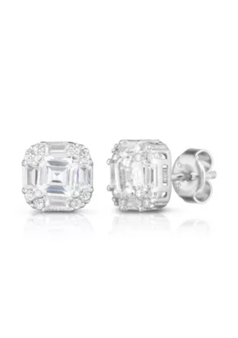Sterling Silver Rounded Square CZ Stud Earrings