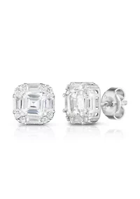 Sterling Silver Rounded Square CZ Stud Earrings