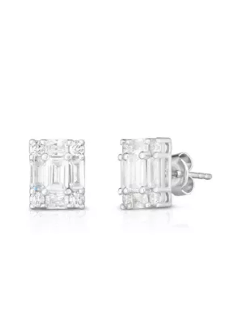 Sterling Silver Baguette Cut CZ Stud Earrings