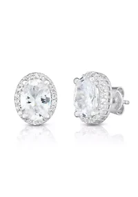 Sterling Silver Oval CZ Stud Earrings