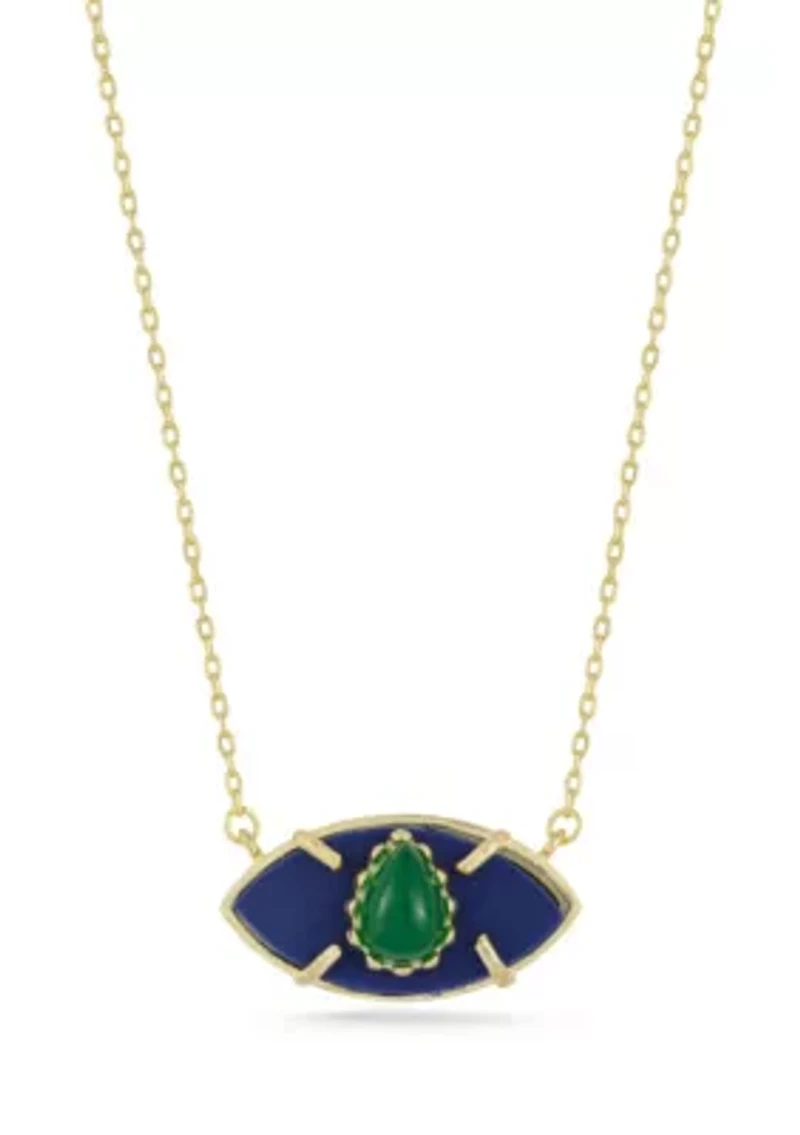 Sterling Silver Synthetic Turquoise and Synthetic Black Onyx Eye Pendant Necklace