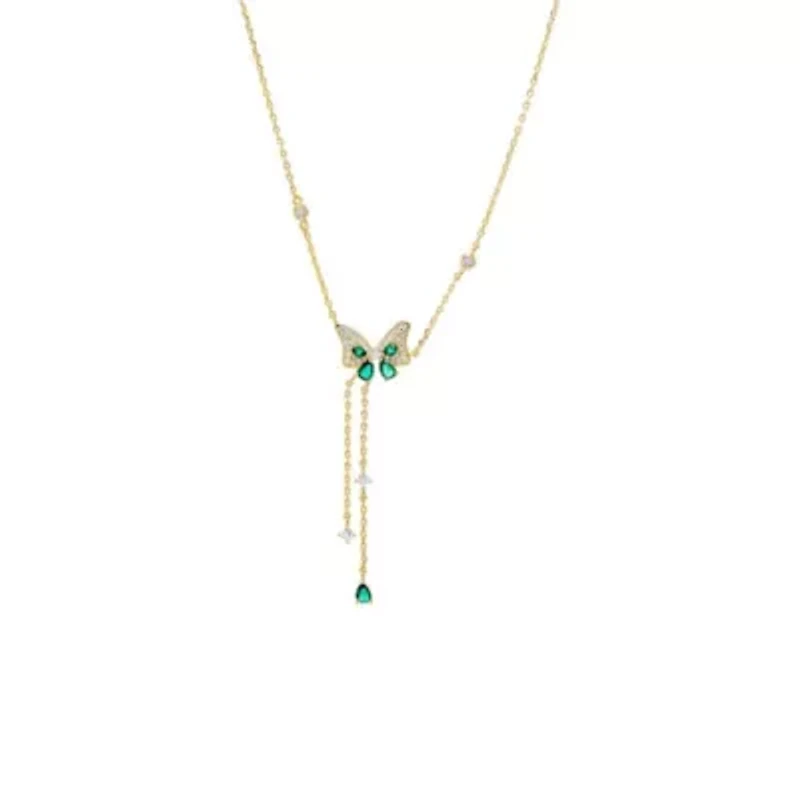 Colored Pave Butterfly CZ Station Lariat Necklace