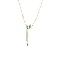 Colored Pave Butterfly CZ Station Lariat Necklace