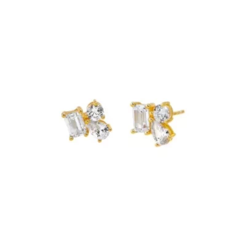 CZ Multi Shape Cluster Stud Earring