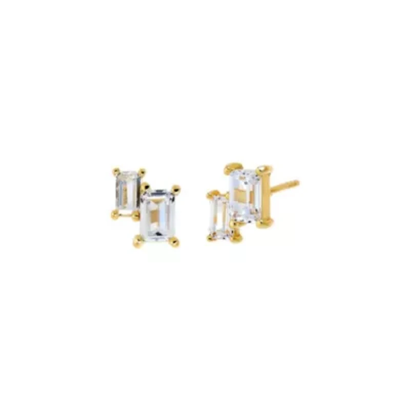 CZ Double Baguette Stud Earring