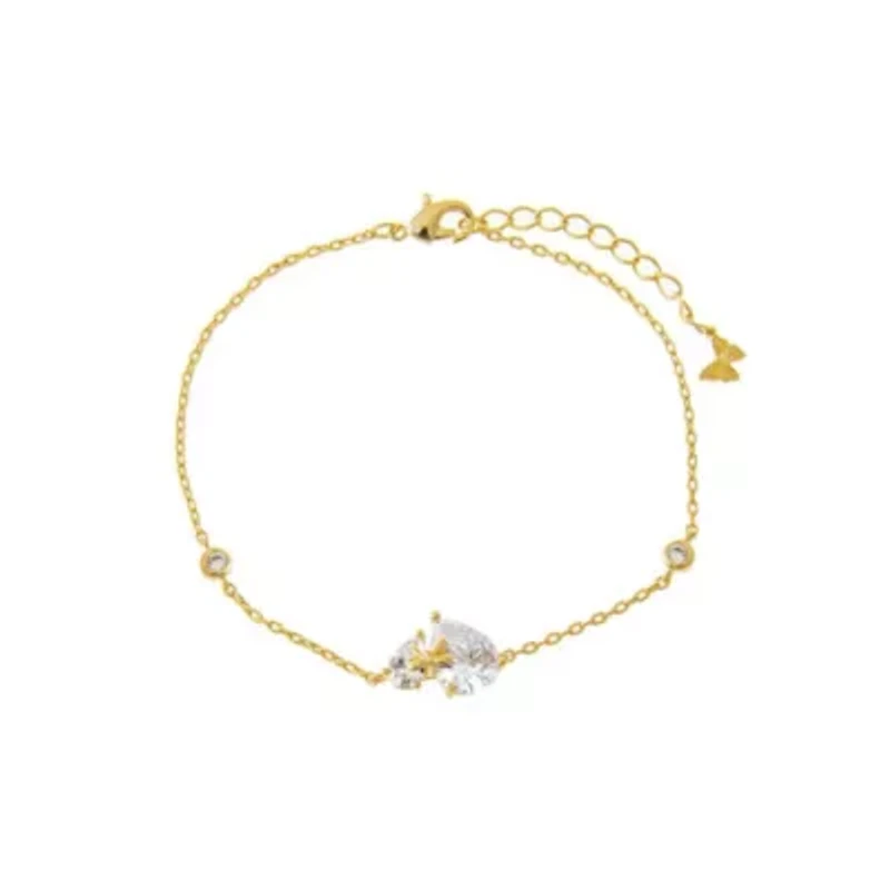 Double Teardrop W/ Bow Motif Charm Bracelet