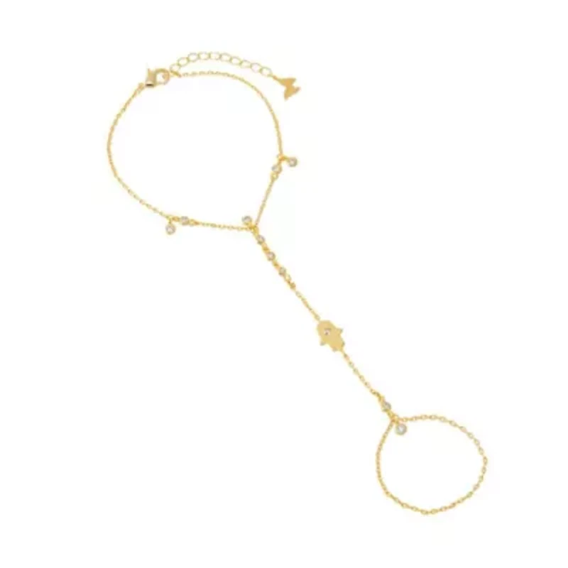 CZ Hamsa Bezel Hand Chain Bracelet