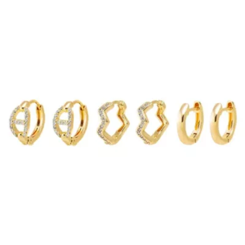 Pave Mariner & Squiggly Huggie Earring Combo Set