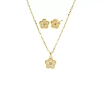 Pave Flower Necklace & Earring Combo Set