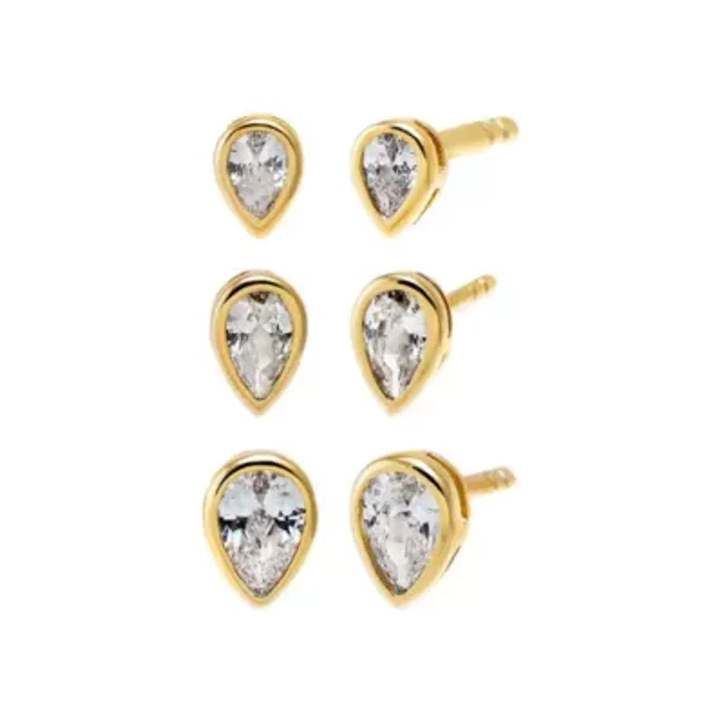 CZ Graduated Pear Bezel Stud Earring Combo Set
