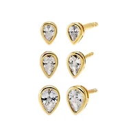 CZ Graduated Pear Bezel Stud Earring Combo Set