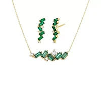 Emerald Green CZ Baguette Earring & Necklace Combo Set