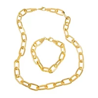 Round Paperclip Wide Link Bracelet & Necklace Combo Set