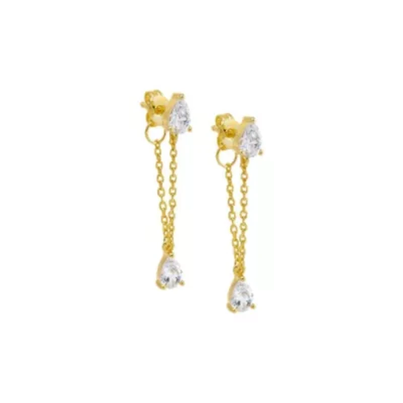 Dangling Teardrop Chain Front Back Stud Earring