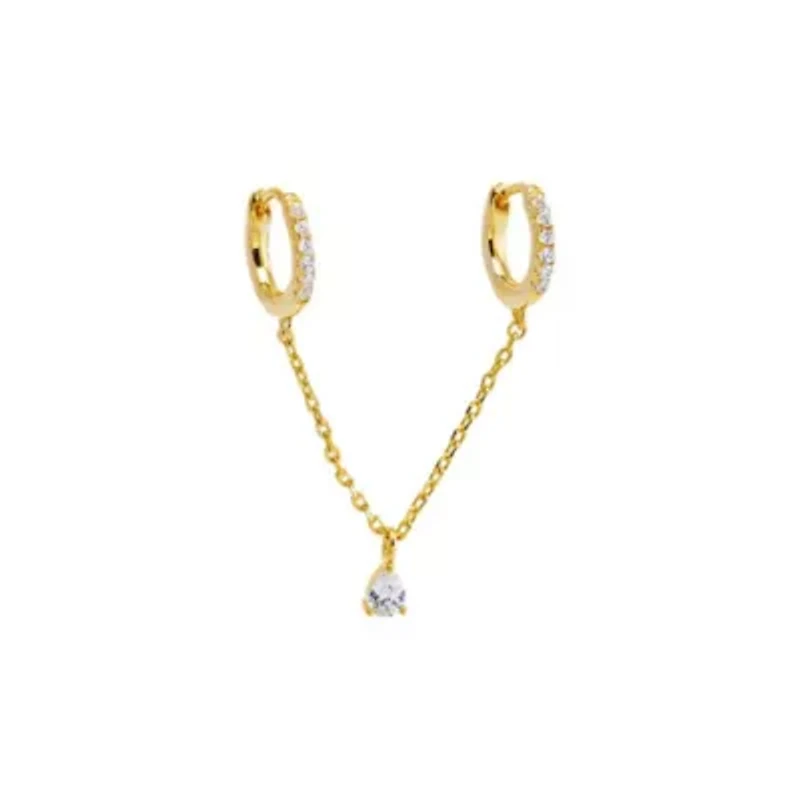 CZ Dangling Pear Chain Huggie Earring