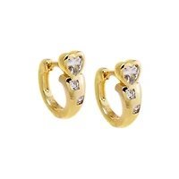 Chunky CZ Heart Embedded Bezel Huggie Earring