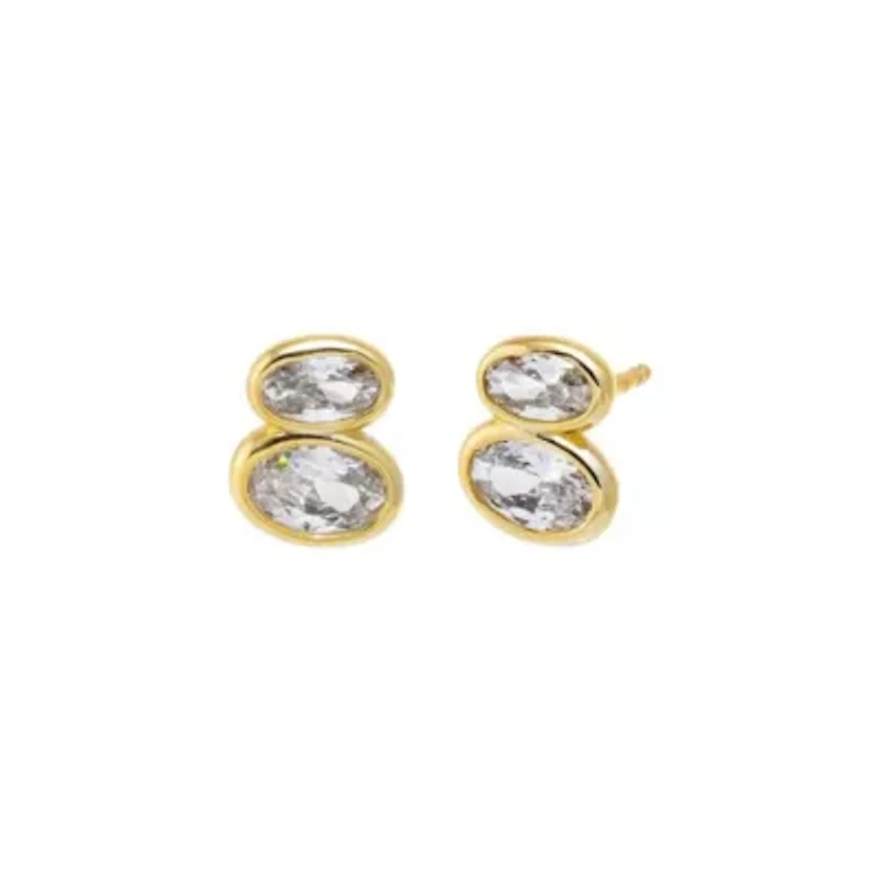 CZ Bezel Double Oval Stud Earring
