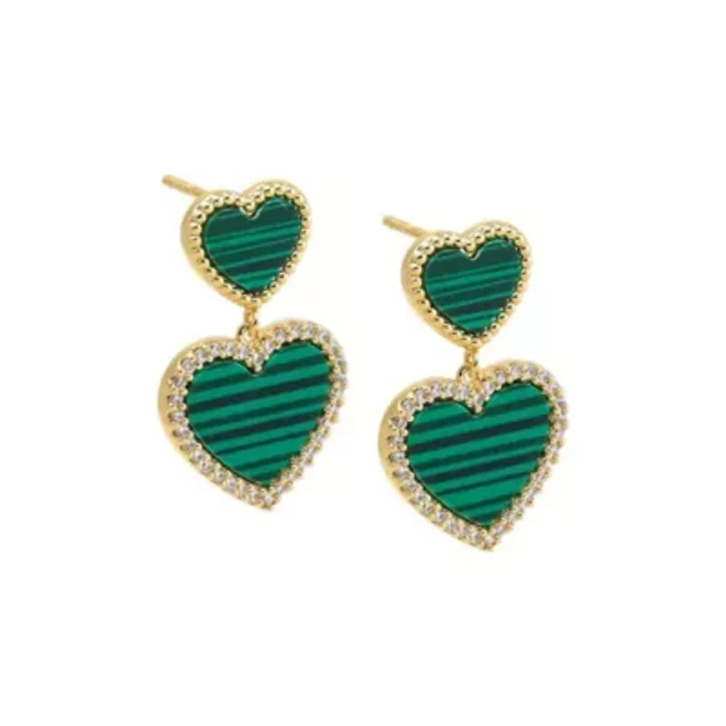 Pave Outline Double Heart Colored Stone Stud Earring