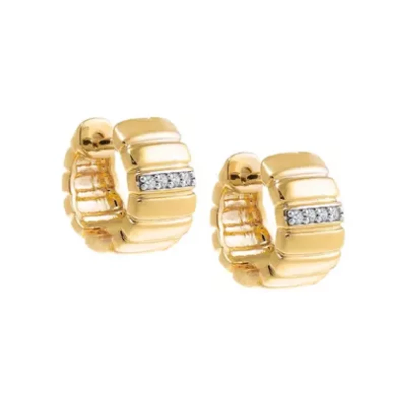Pave Accented Ridged Box Hoop Earring