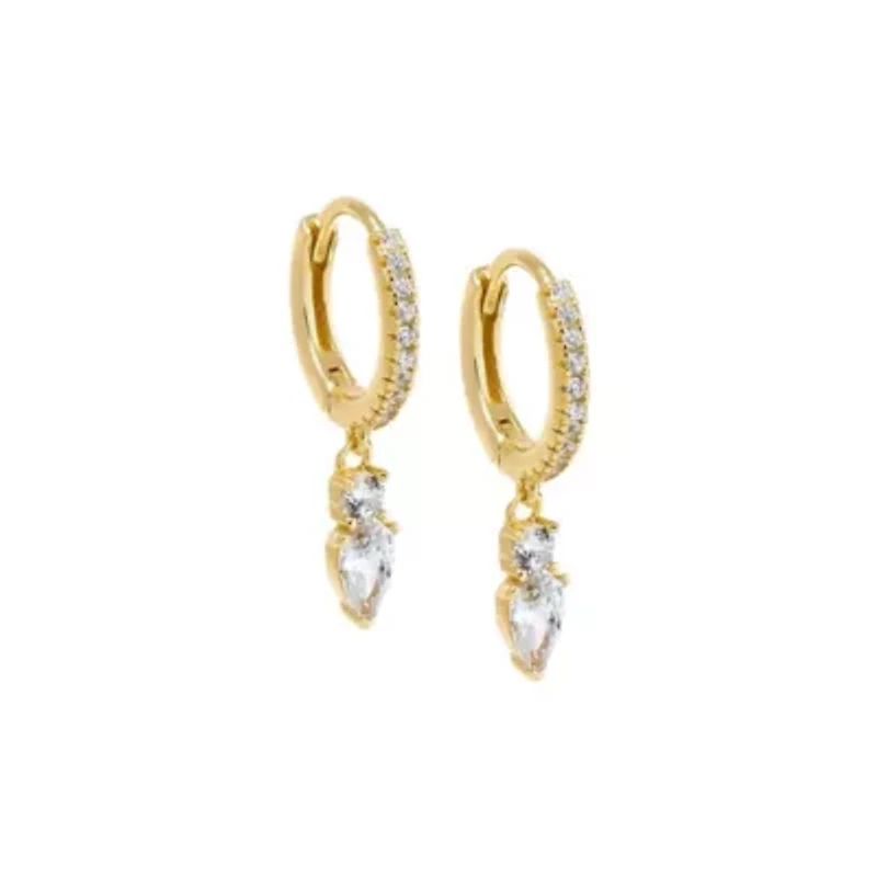 Double CZ Dangling Drop Huggie Earring