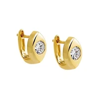 CZ Round Bezel Huggie Earring