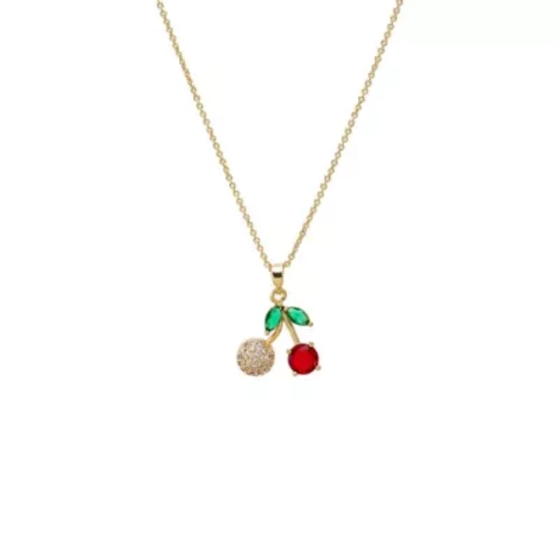 Colored CZ & Pave Cherry Charm Necklace