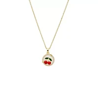 Red & Green Enamel Cherry Cutout Disc Necklace