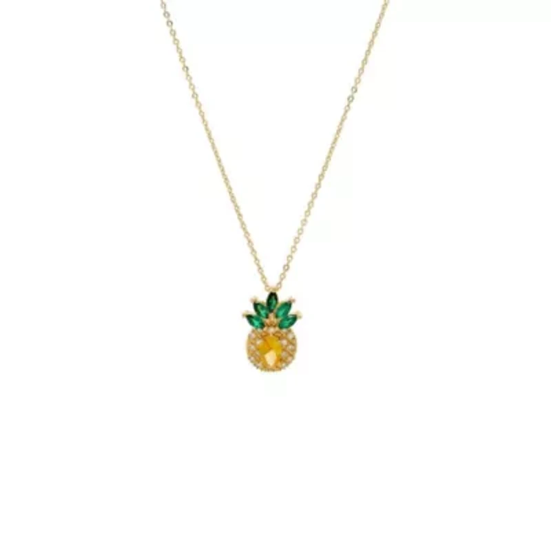 CZ Yellow & Green Pineapple Pendant Necklace