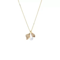 Pearl & Pave Leaf Charm Necklace