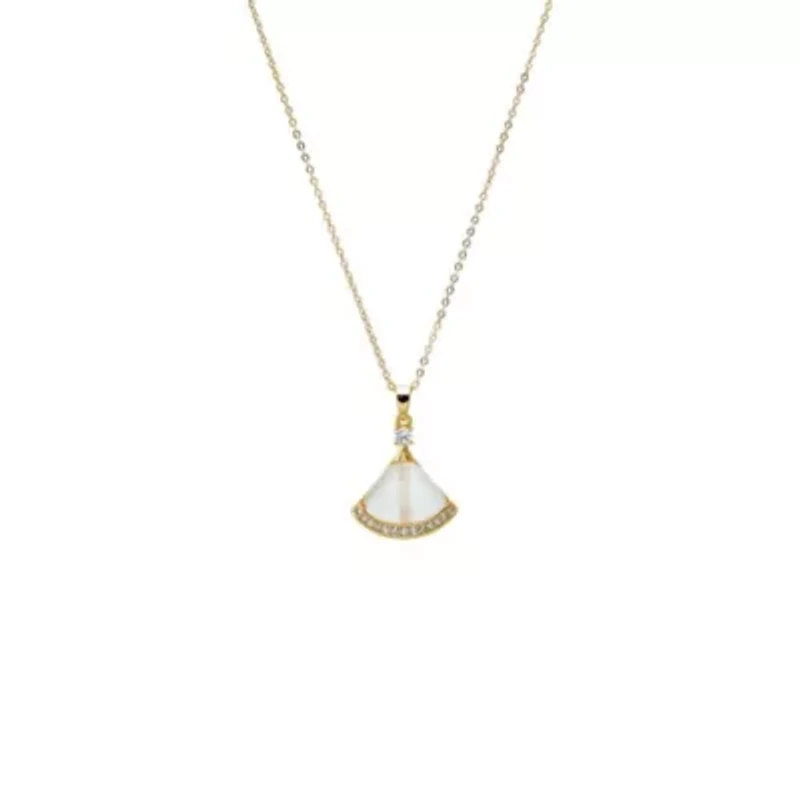 Pave & Mother Of Pearl Fan Shell Pendant Necklace