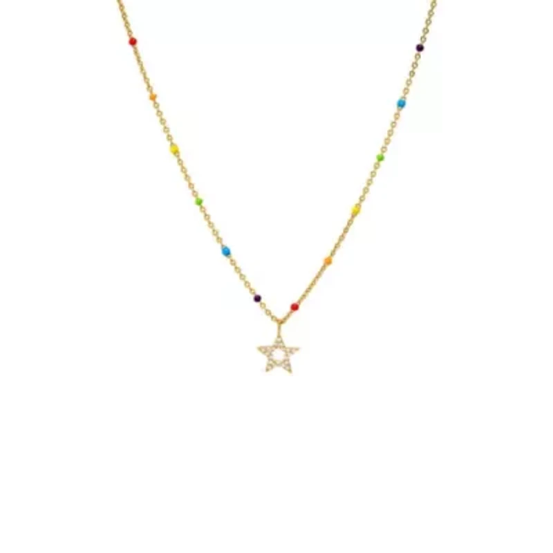 Pave Star Multi Color Beaded Necklace