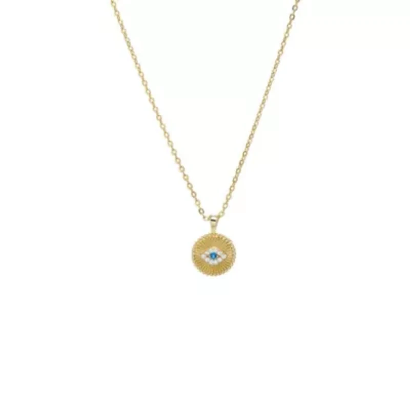CZ Evil Eye Disc Pendant Necklace