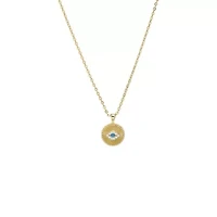 CZ Evil Eye Disc Pendant Necklace
