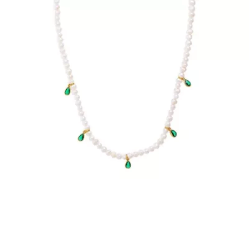 Dangling Colored CZ Bezels Pearl Necklace