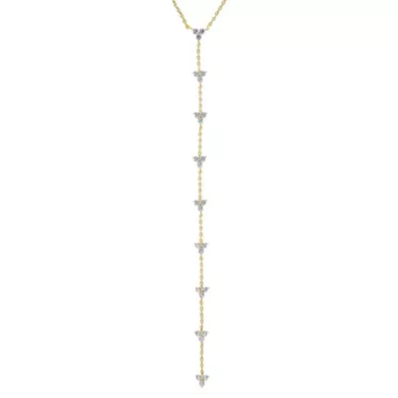 CZ Multi Trio Cluster Drop Lariat Necklace